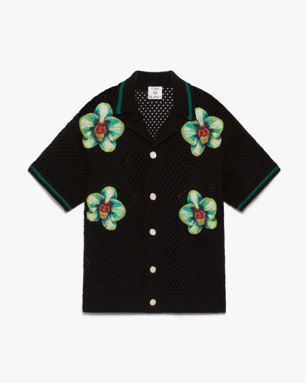 Casablanca Glitch Orchid Short Sleeve Crochet Shirt