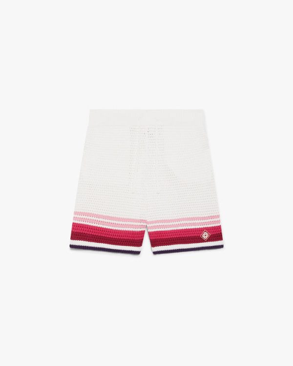Casablanca White & Pink Striped Crochet Shorts