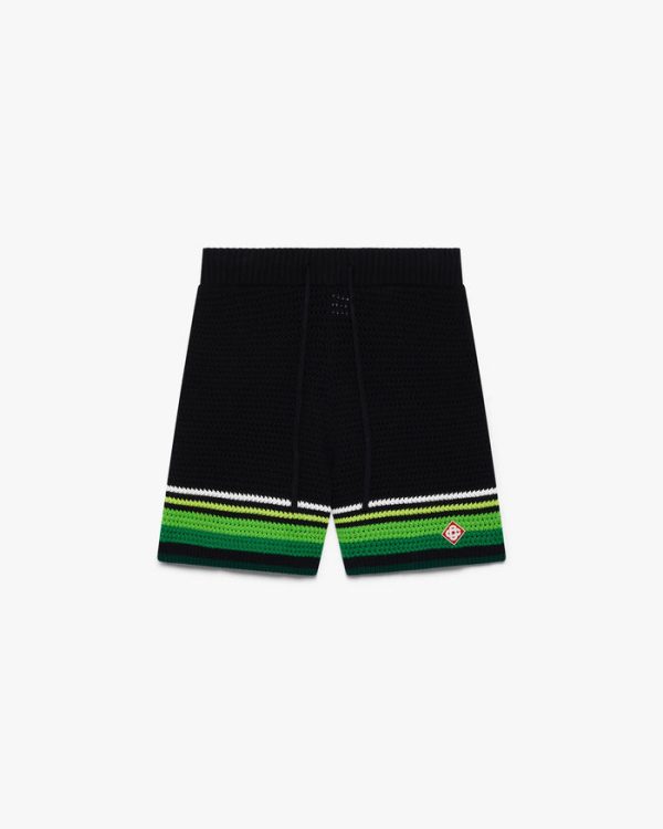 Casablanca Black & Green Striped Crochet Shorts